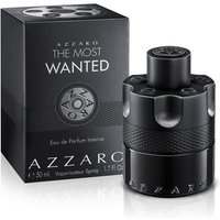 Black Azzaro The Most Wanted Eau de Parfum Intense bottle with textured grip and matching box, 50ml size.