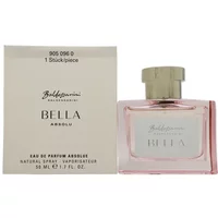 "Baldessarini Bella Absolu Eau De Parfum 50ml, pink glass bottle with gold cap, next to beige box."