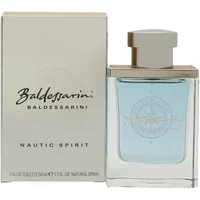 Baldessarini Nautic Spirit Eau De Toilette 50ml, clear glass bottle with silver cap, beside matching box.