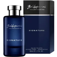 Baldessarini Signature Eau De Toilette 50ml, dark blue bottle with silver cap, matching box with white text.
