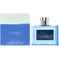 Baldessarini Uomo Eau De Toilette 90ml in a clear blue rectangular bottle with silver cap and matching blue box.