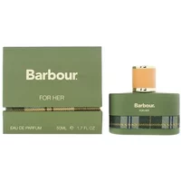 Green Barbour For Her Eau De Parfum 50ml bottle with tartan band, matching box with gold lettering.
