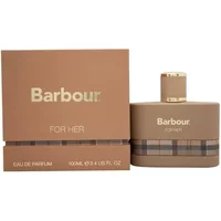 Barbour Origins For Her Eau De Parfum 100ml, brown bottle with plaid pattern and matching box.