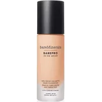 bareMinerals Barepro liquid foundation in frosted glass bottle with black cap, SPF 20, Fair 17 Neutral shade.