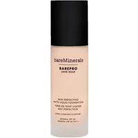 bareMinerals BAREPRO matte liquid foundation in Fair 10 Neutral, SPF 20, in a clear bottle with black cap.
