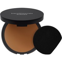 bareMinerals BAREPRO compact powder foundation in Deep 55, black case with mirror and black applicator sponge.