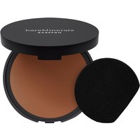 bareMinerals BAREPRO 24HR powder foundation, deep shade, black compact with mirror and black applicator sponge.