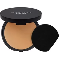 bareMinerals BAREPRO powder foundation in Medium 35 Warm, black compact with mirror and round applicator.