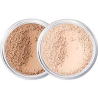 bareMinerals foundation and mineral veil in round clear containers, beige and light powder shades.