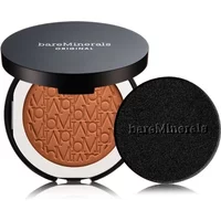 Black compact of bareMinerals pressed powder foundation in Golden Dark 25, embossed with brand logo, SPF 15.