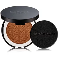 bareMinerals pressed powder foundation in Neutral Dark 24, black compact with embossed powder and matching applicator.