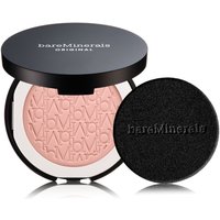 bareMinerals Original Pressed Powder Foundation in black compact with embossed pink powder and black applicator sponge.