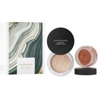 bareMinerals Complexion Duo with marbled box, includes mineral veil and bronzer in round black-lidded containers.