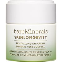 bareMinerals Skinlongevity Revitalising Eye Cream in a white and green gradient jar with gold text.