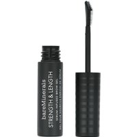 Black bareMinerals Strength & Length Brow Gel with textured cap and precision brush applicator, 5ml, Taupe shade.