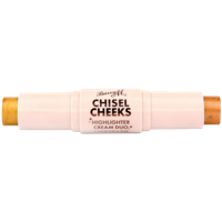 Barry M Chisel Cheeks Highlighter Cream Duo with gold and bronze retractable ends in a sleek white tube.