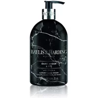 Baylis & Harding Elements hand wash, black bottle with marble design, silver pump, labeled Dark Fig & Amber, 500ml.