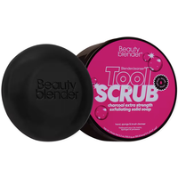 Beautyblender Toolscrub cleanser, black container with pink lid, 150g, for hands, sponges, and brushes.