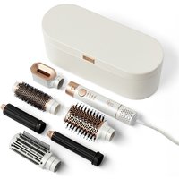 White and rose gold Beauty Works AERIS Multi-Styler with interchangeable brush heads and sleek storage case.
