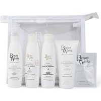 Beauty Works Argan Moisture Repair Gift Set with four white bottles and a pouch, sulfate-free hair care products.