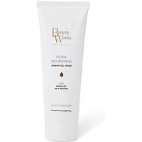 White tube of Beauty Works Pearl Nourishing Mask 250ml with gold text and argan oil drop graphic.
