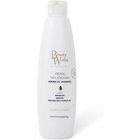 White bottle of Beauty Works Pearl Nourishing Shampoo, 250ml, with gold logo and black text, sulfate-free formula.