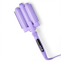 Purple Beauty Works jumbo waver with triple barrel design and black digital display on handle.