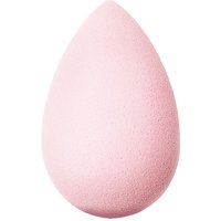 Light pink teardrop-shaped makeup sponge with a smooth texture for blending foundation.