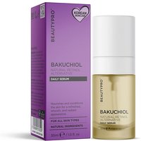 BEAUTYPRO Bakuchiol Serum 30ml with gold pump bottle and purple box featuring Korean skincare label.
