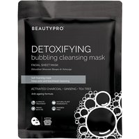 Black BEAUTYPRO Detoxifying bubbling cleansing face mask pack with white text and bubble design.