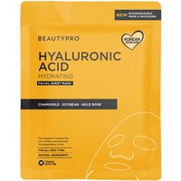Yellow BEAUTYPRO HYALURONIC Hydrating Face Sheet Mask pack with black text and facial outline design.