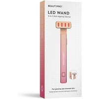 BEAUTYPRO LED Wand, 5 in 1 Anti-Ageing Device, sleek pink handle, rectangular head with red light strips, in branded box.