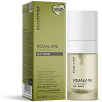 BEAUTYPRO SQUALANE Nourishing Serum 30ml in a clear bottle with white pump, green box with product details.