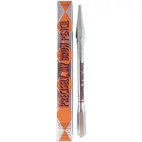 Silver Benefit brow pencil with pointed cap, orange box with geometric design and product name.