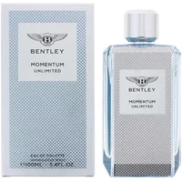 Bentley Momentum Unlimited Eau De Toilette 100ml, silver textured bottle with matching box, Bentley logo on both.