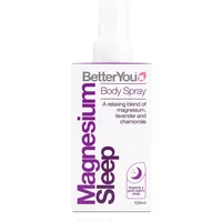 White BetterYou Magnesium Sleep Spray bottle with purple text and crescent moon icon on the label.