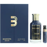 Bharara Boujee Eau De Parfum 100ml, navy bottle with gold cap, matching box, and travel spray.