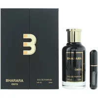 Bharara Onyx Eau De Parfum 100ml with black bottle, gold cap, and matching black box featuring gold lettering.