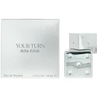 "Silver Billie Eilish Your Turn Eau De Parfum 30ml with studded cube bottle and minimalist packaging"