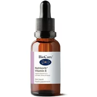 Amber bottle of BioCare Nutrisorb Liquid Vitamin E with black dropper and white label.