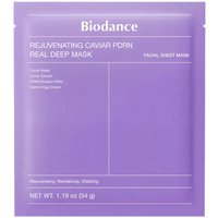 Purple Biodance facial sheet mask packaging with white text detailing product name and benefits.