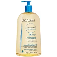 Bioderma Atoderm Huile De Douche Cleansing Oil 1000ml, clear bottle with blue pump and label detailing.