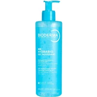 Bioderma Hydrabio Gel Moussant in a blue 400ml bottle with pump dispenser, white text and logo.