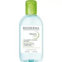 Bioderma Sebium H2O 250ml bottle with green cap and clear liquid, white label with green and black text.