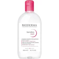 Bioderma Sensibio H2O micelle solution 500ml, clear bottle with pink cap and black text.