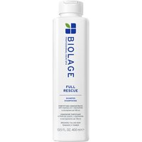 White Biolage Full Rescue Shampoo 400ml bottle with blue and green logo and text.