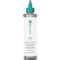 Clear Biolage Scalp Sync bottle with teal nozzle, white label, green logo, and 200ml capacity.