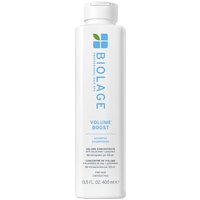 Biolage Volume Boost Shampoo 400ml, white bottle with blue text and green leaf logo.