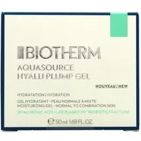 Biotherm Aquasource Hyalu Plump Gel 50ml in a white and teal box with silver text and hydration details.