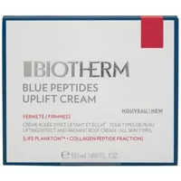 Biotherm Blue Peptides Uplift Cream box, white with blue and red accents, 50ml size, firming skincare product.